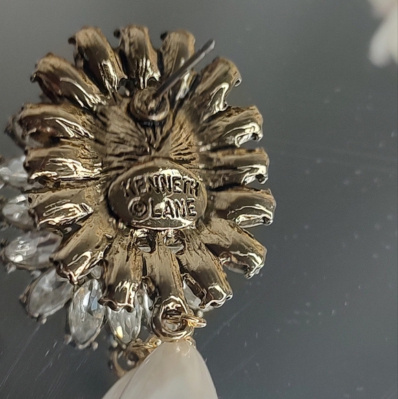 KENNETH JAY LANE Crystal Pearl Drop Earrings Cocktail Bridal Prom Pageant - Picture 8 of 9